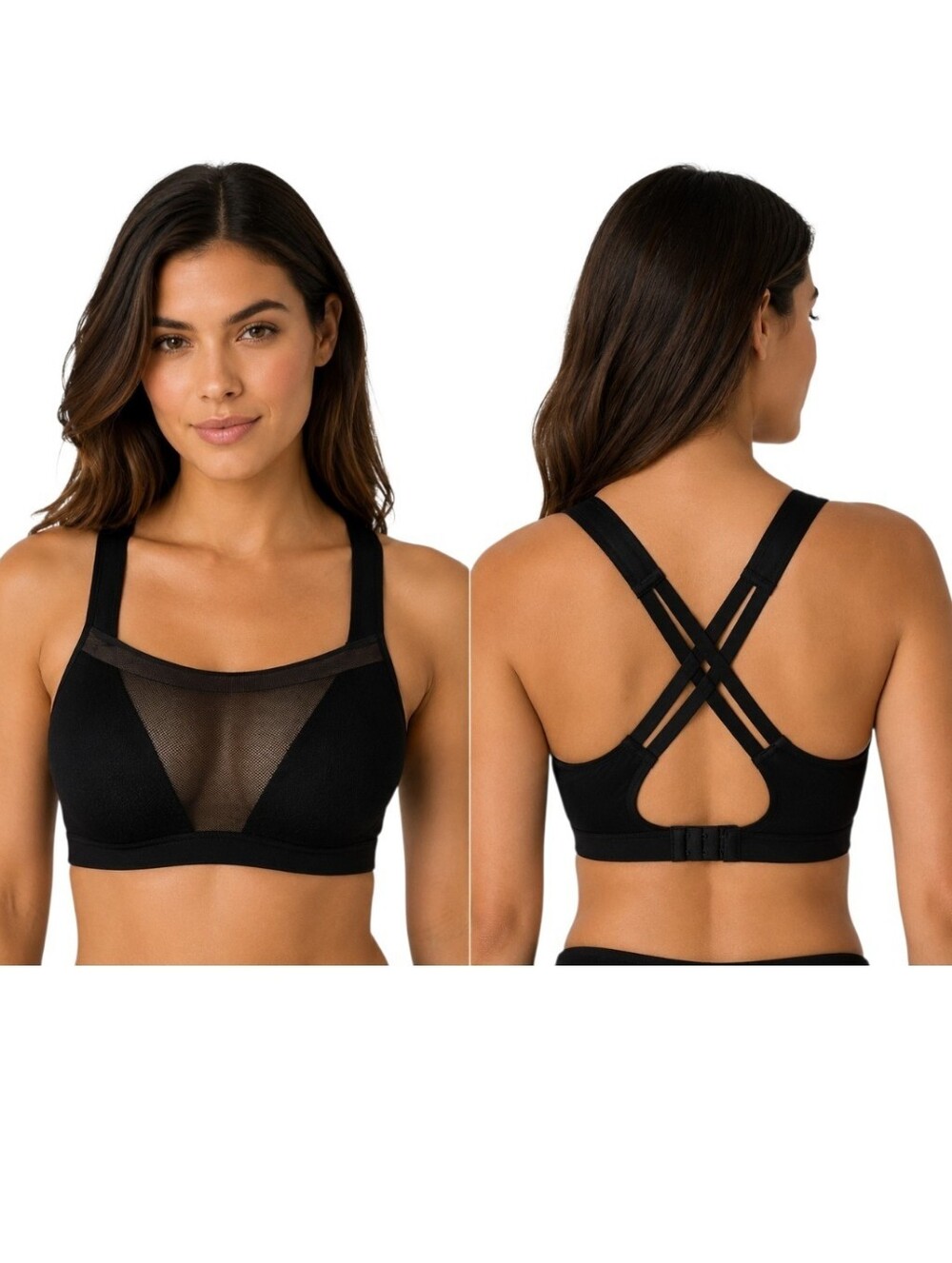 Victoria’s Secret Sport Black Mesh Underwire Sports Bra 36D Strappy Back
